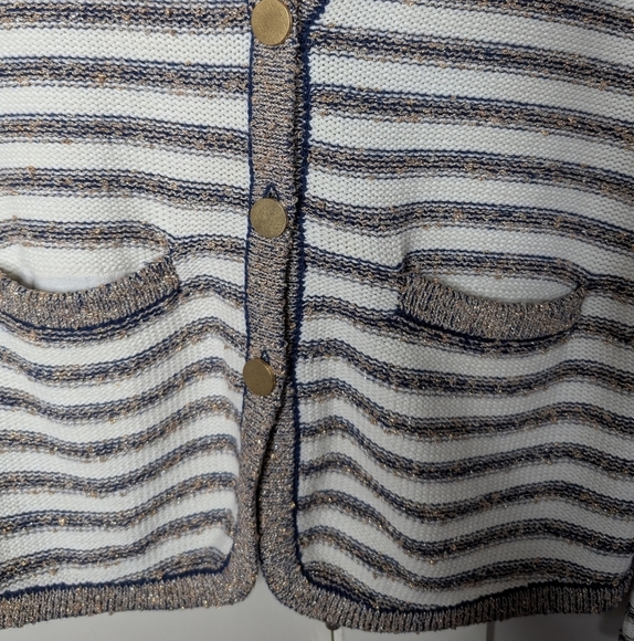 😃Banana Republic Striped Cardigan with Gold Buttons sz M - Picture 3 of 6